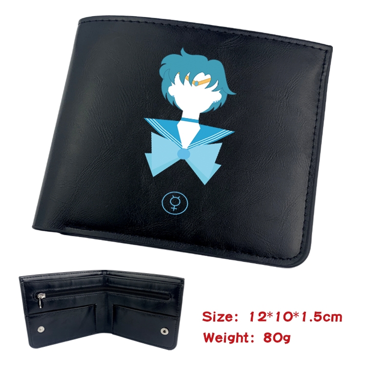 sailormoon Anime Black Leather Magnetic Buckle Two Fold Card Holder Wallet 22.5X13.5CM 