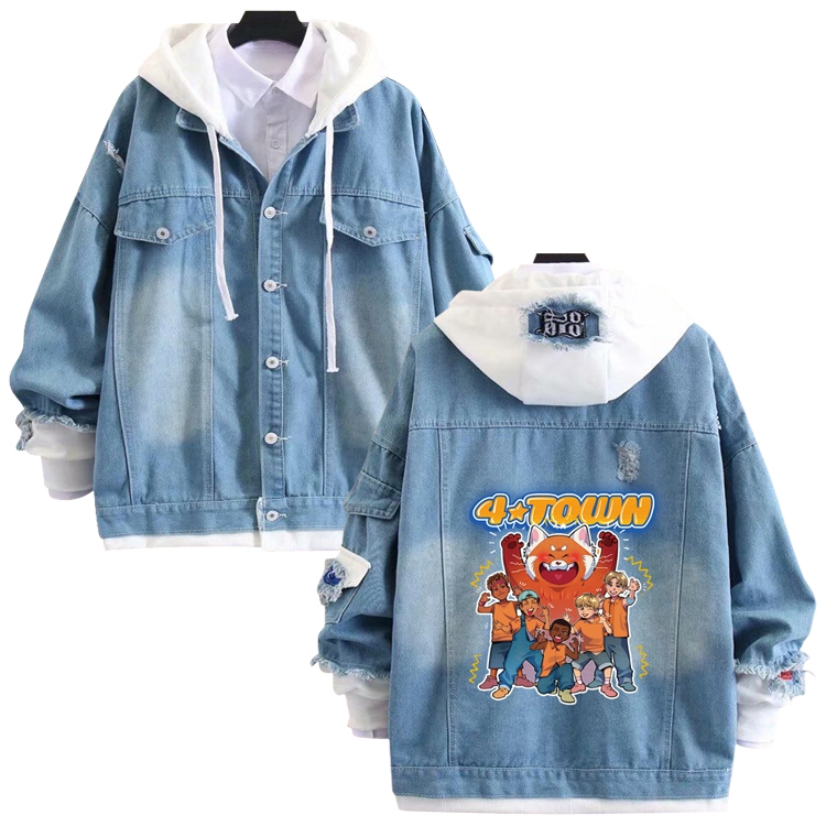 Turning Red anime stitching denim jacket top sweater from S to 4XL