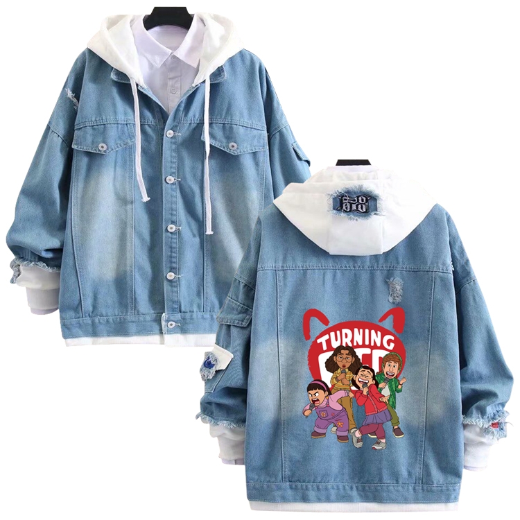 Turning Red anime stitching denim jacket top sweater from S to 4XL