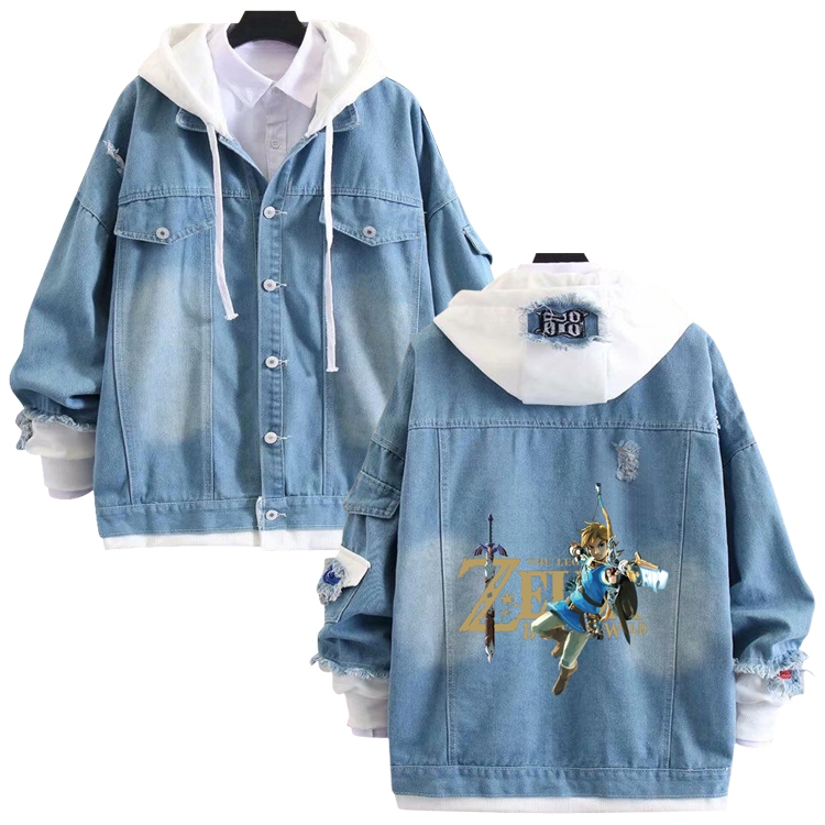 The Legend of Zelda anime stitching denim jacket top sweater from S to 4XL
