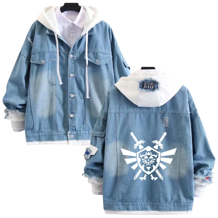 The Legend of Zelda anime stitching denim jacket top sweater from S to 4XL