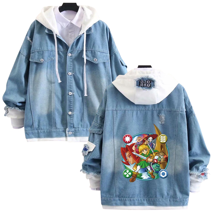 The Legend of Zelda anime stitching denim jacket top sweater from S to 4XL