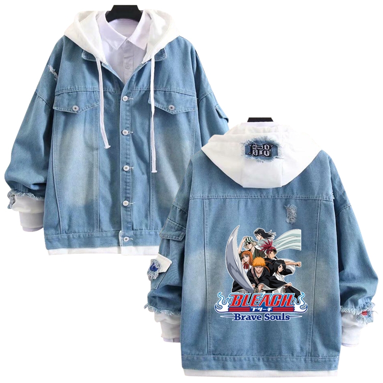 Bleach anime stitching denim jacket top sweater from S to 4XL