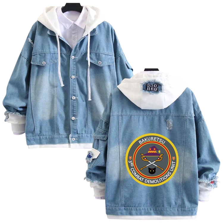 Blessings for a better world anime stitching denim jacket top sweater from S to 4XL
