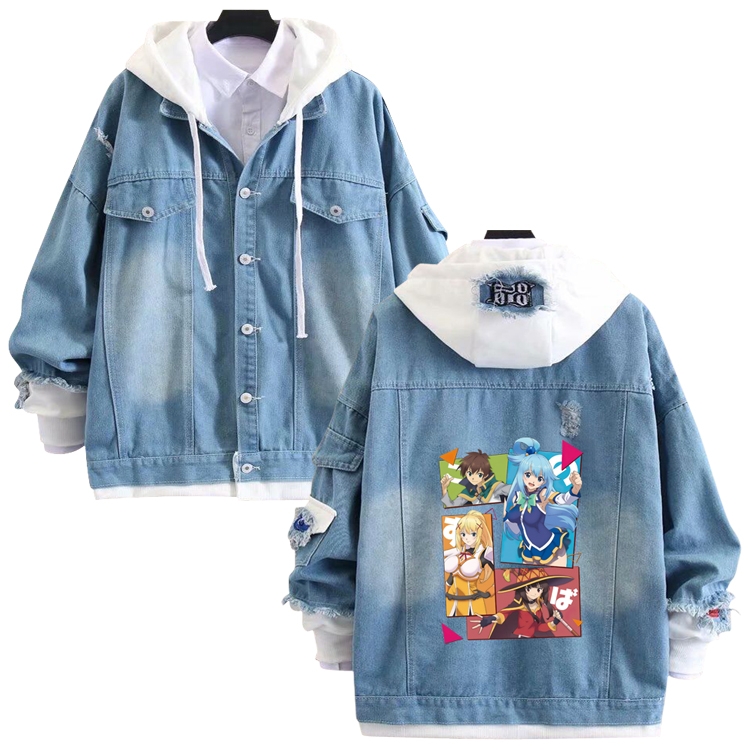 Blessings for a better world anime stitching denim jacket top sweater from S to 4XL