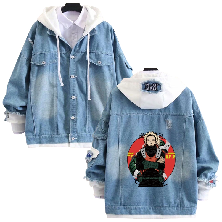 My Hero Academia anime stitching denim jacket top sweater from S to 4XL