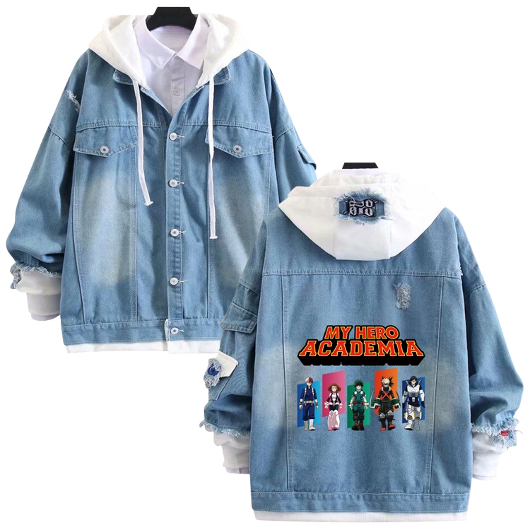 My Hero Academia anime stitching denim jacket top sweater from S to 4XL