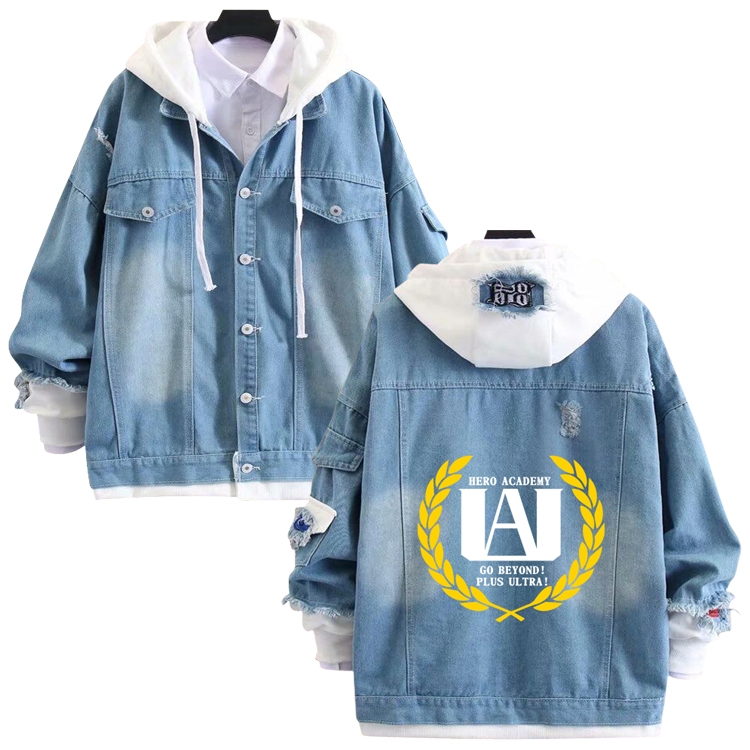 My Hero Academia anime stitching denim jacket top sweater from S to 4XL