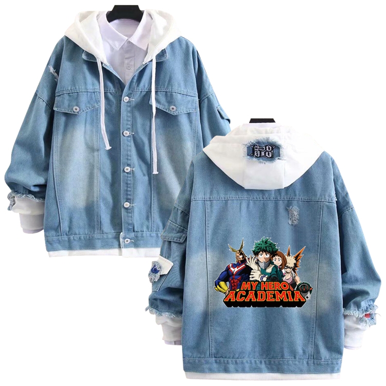 My Hero Academia anime stitching denim jacket top sweater from S to 4XL