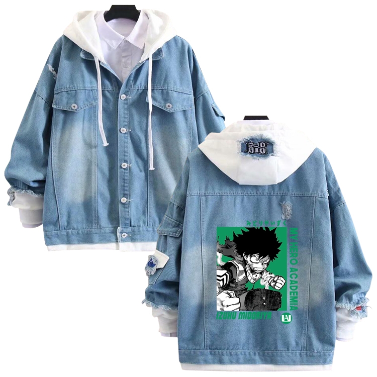 My Hero Academia anime stitching denim jacket top sweater from S to 4XL