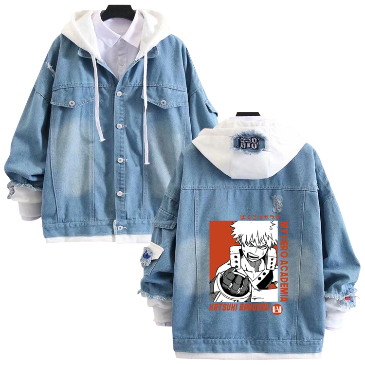 My Hero Academia anime stitching denim jacket top sweater from S to 4XL