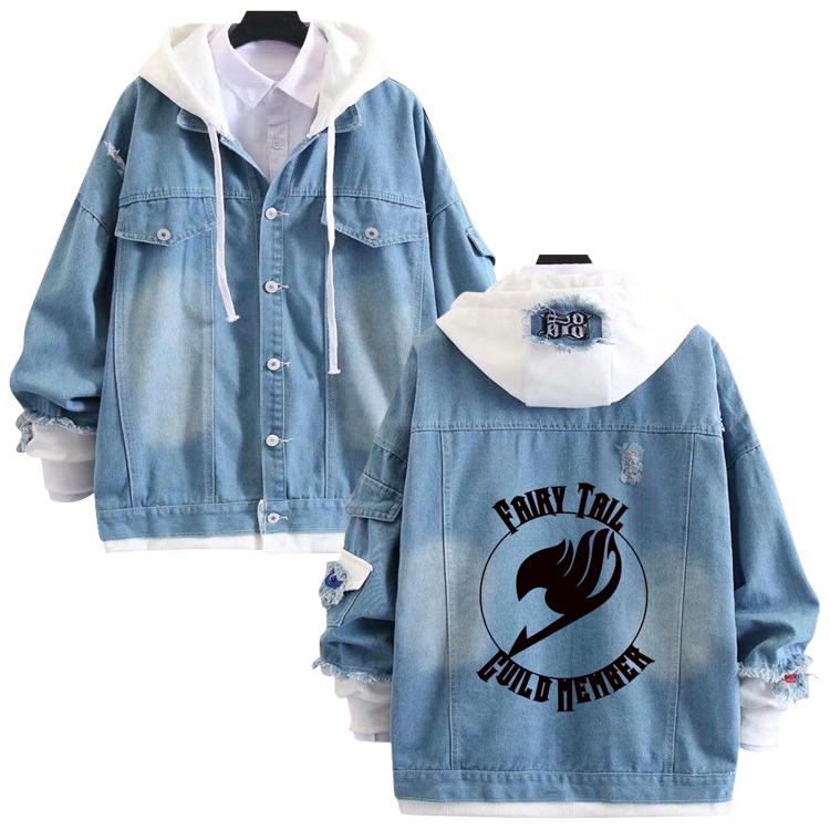 Fairy tail anime stitching denim jacket top sweater from S to 4XL