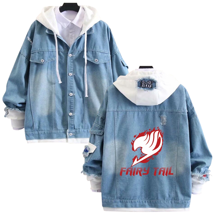 Fairy tail anime stitching denim jacket top sweater from S to 4XL