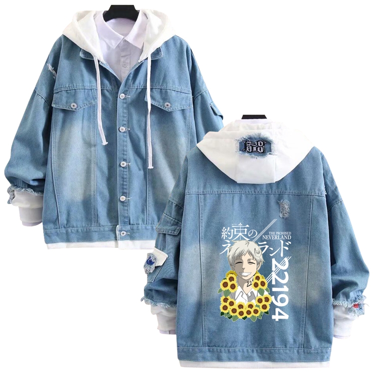 The Promised Neverla anime stitching denim jacket top sweater from S to 4XL