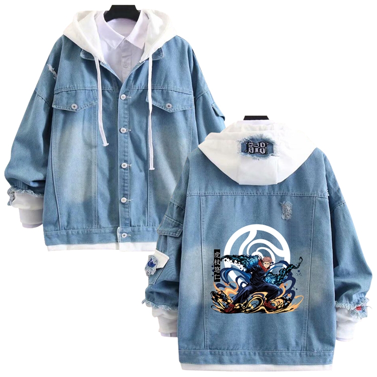 Jujutsu Kaisen anime stitching denim jacket top sweater from S to 4XL