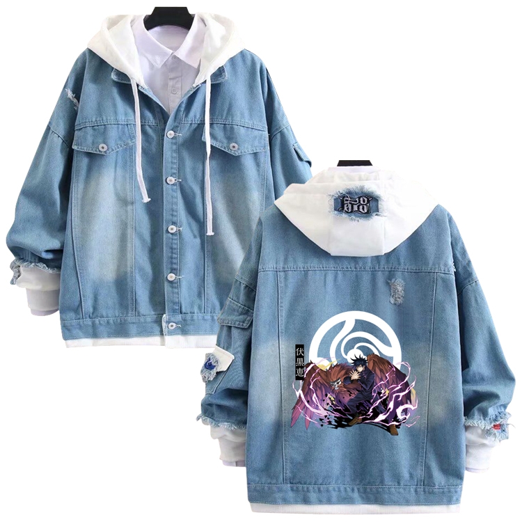 Jujutsu Kaisen anime stitching denim jacket top sweater from S to 4XL