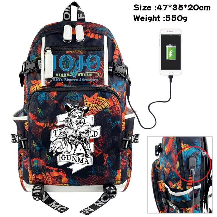 JoJos Bizarre Adventure Anime data cable camouflage print backpack schoolbag 47x35x20cm