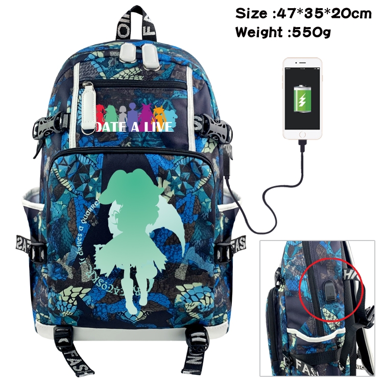 Date-A-Live Anime data cable camouflage print backpack schoolbag 47x35x20cm