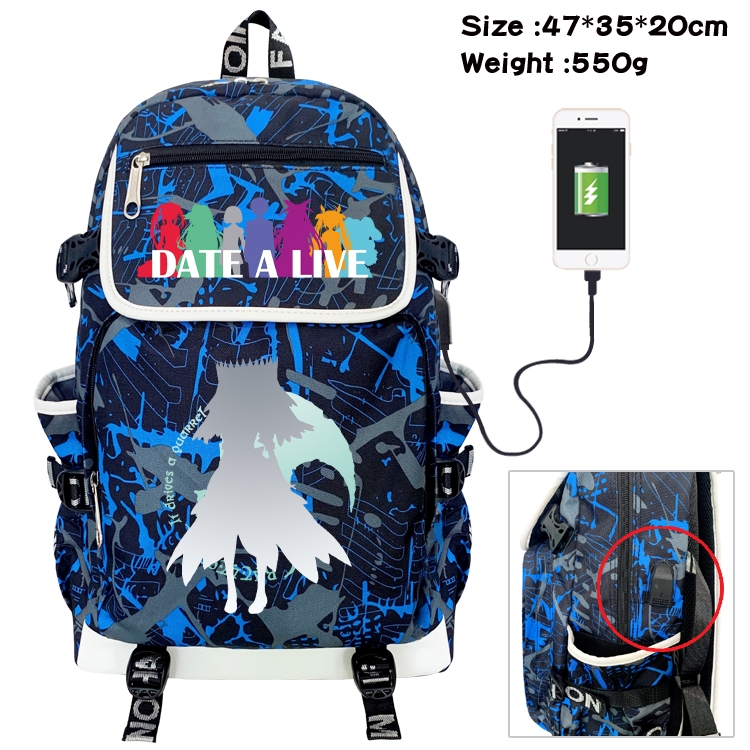 Date-A-Live Camouflage Waterproof Canvas Flip Backpack Student Schoolbag 47X35X20CM