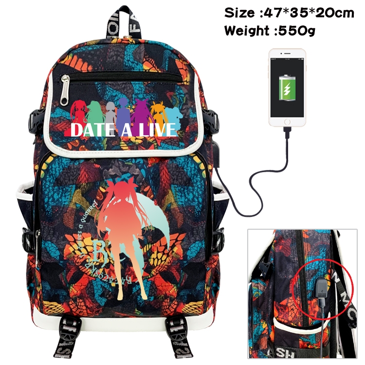 Date-A-Live Camouflage Waterproof Canvas Flip Backpack Student Schoolbag 47X35X20CM