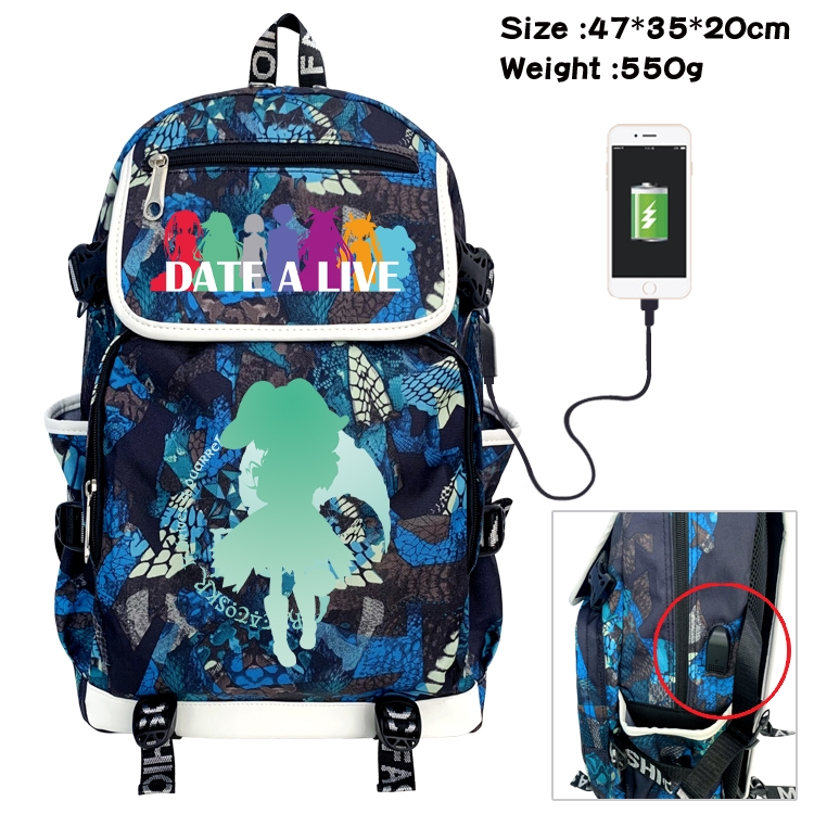 Date-A-Live Camouflage Waterproof Canvas Flip Backpack Student Schoolbag 47X35X20CM