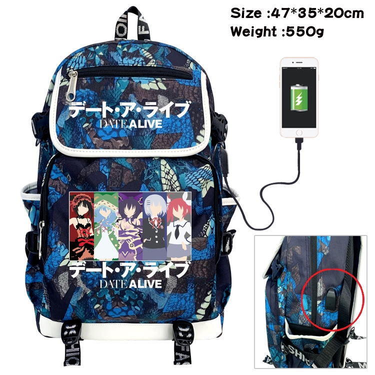 Date-A-Live Camouflage Waterproof Canvas Flip Backpack Student Schoolbag 47X35X20CM