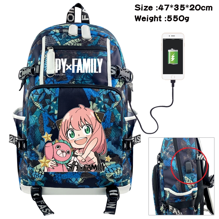 SPY×FAMILY Anime data cable camouflage print backpack schoolbag 47x35x20cm