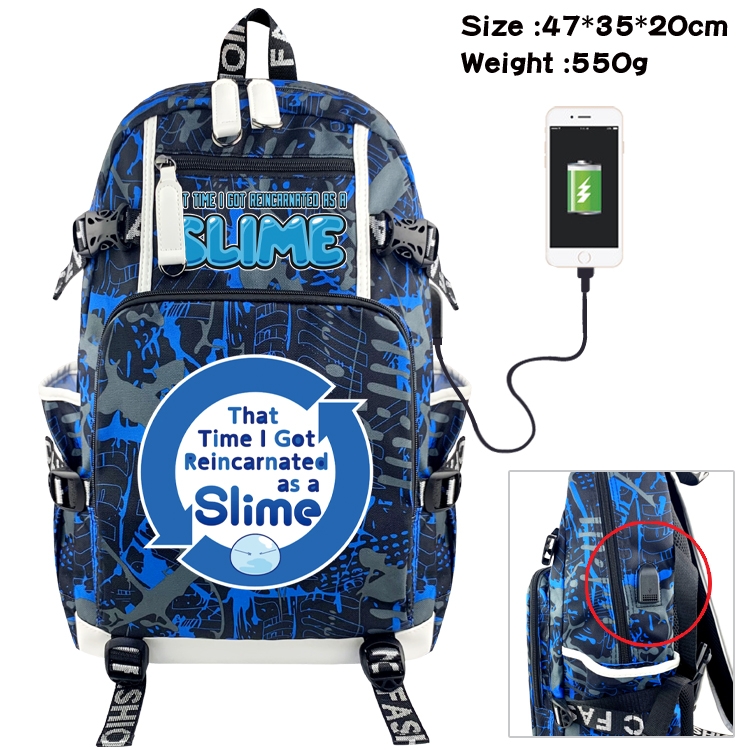 That Time I Got Slim Anime data cable camouflage print backpack schoolbag 47x35x20cm