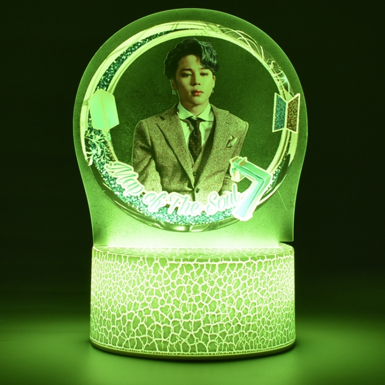 BTS Color acrylic night light 16 kinds of color changing remote control USB interface boxed 14X7X4CM white cracked base