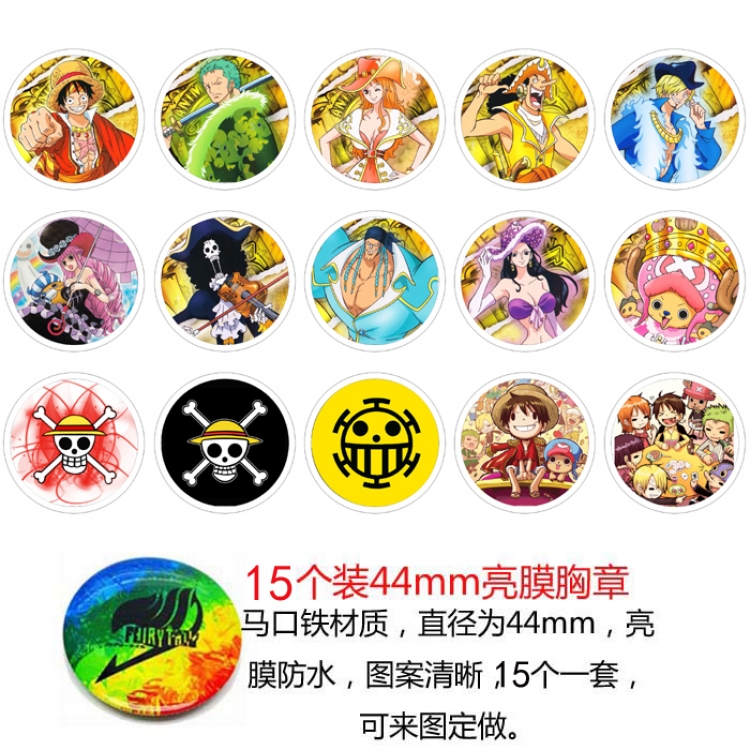 One Piece Anime round Badge Bright film badge Brooch 44mm a set of 15