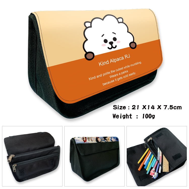 BTS Velcro canvas zipper pencil case Pencil Bag 21×14×7.5cm