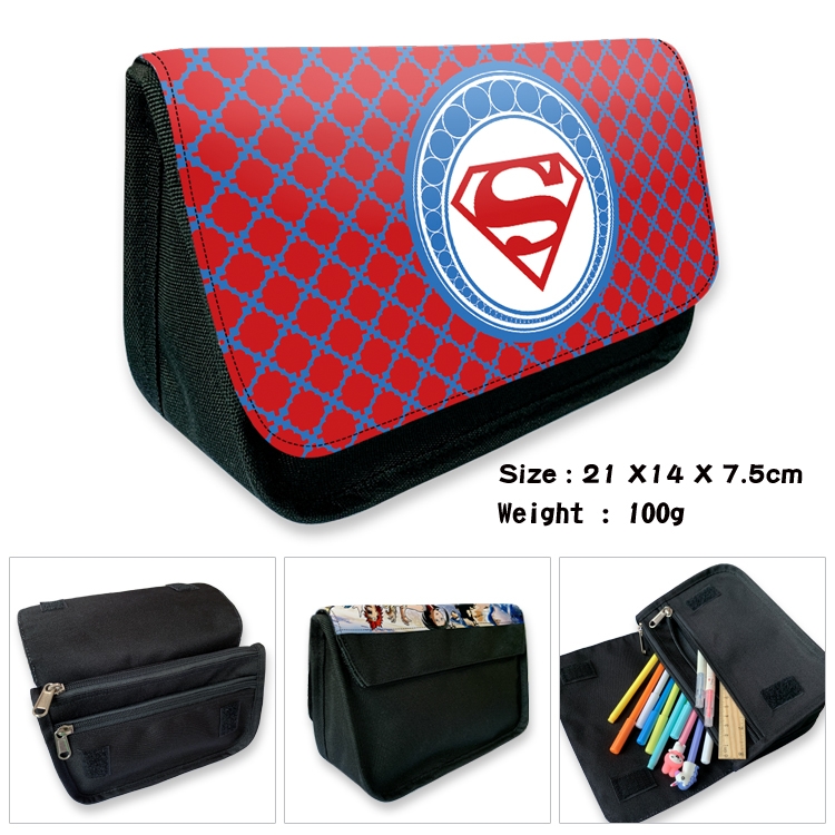 Superhero Velcro canvas zipper pencil case Pencil Bag 21×14×7.5cm