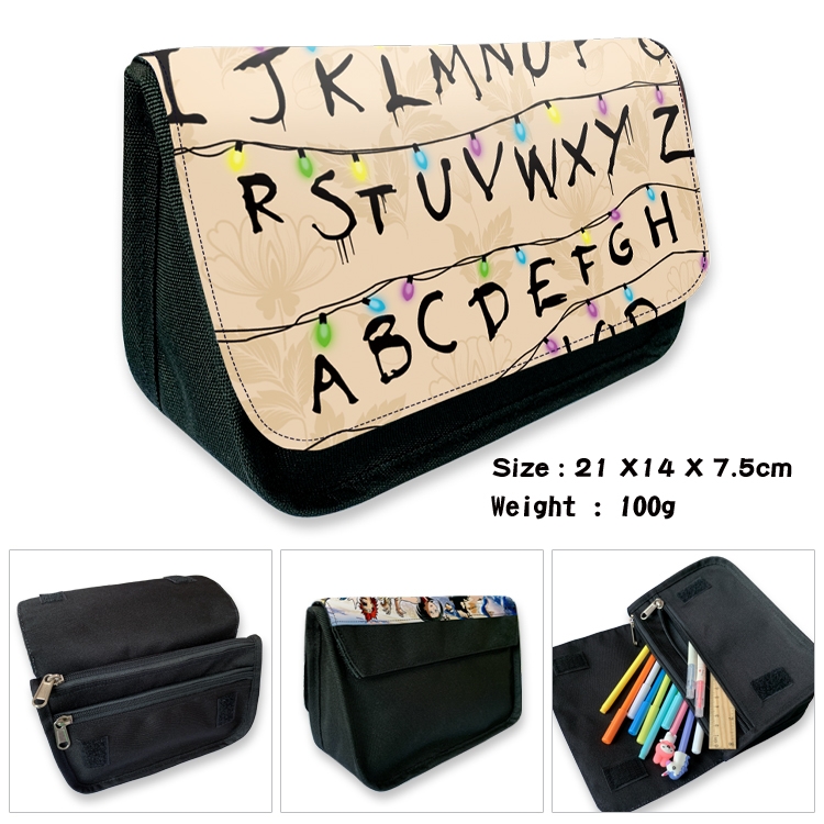 Stranger Things Velcro canvas zipper pencil case Pencil Bag 21×14×7.5cm