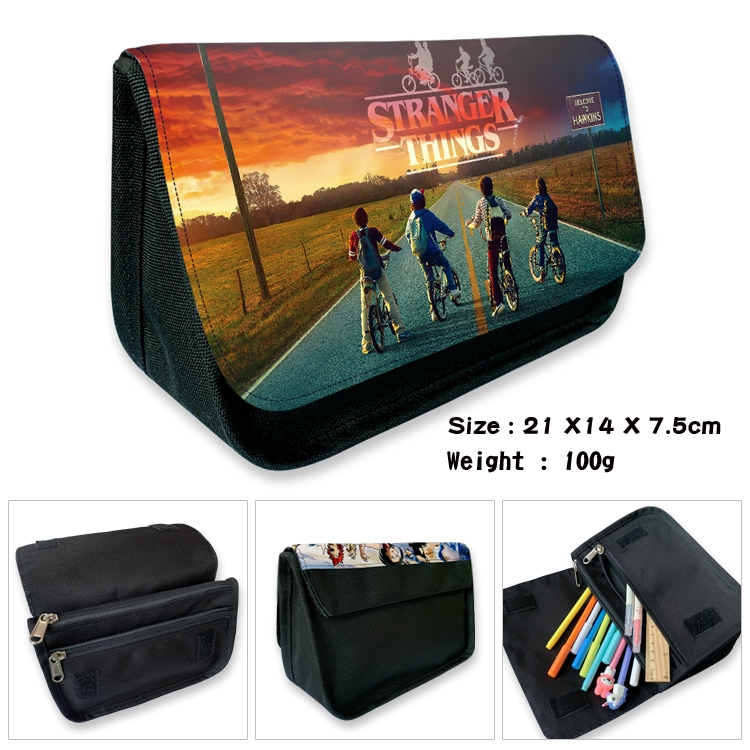 Stranger Things Velcro canvas zipper pencil case Pencil Bag 21×14×7.5cm