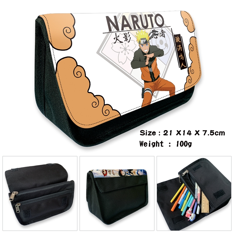 Naruto Velcro canvas zipper pencil case Pencil Bag 21×14×7.5cm