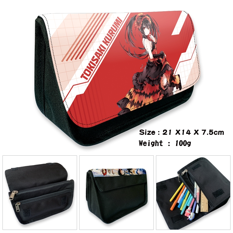 Date-A-Live Velcro canvas zipper pencil case Pencil Bag 21×14×7.5cm