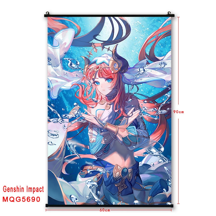 Genshin Impact Anime black Plastic rod Cloth painting Wall Scroll 60X90CM MQG-5690