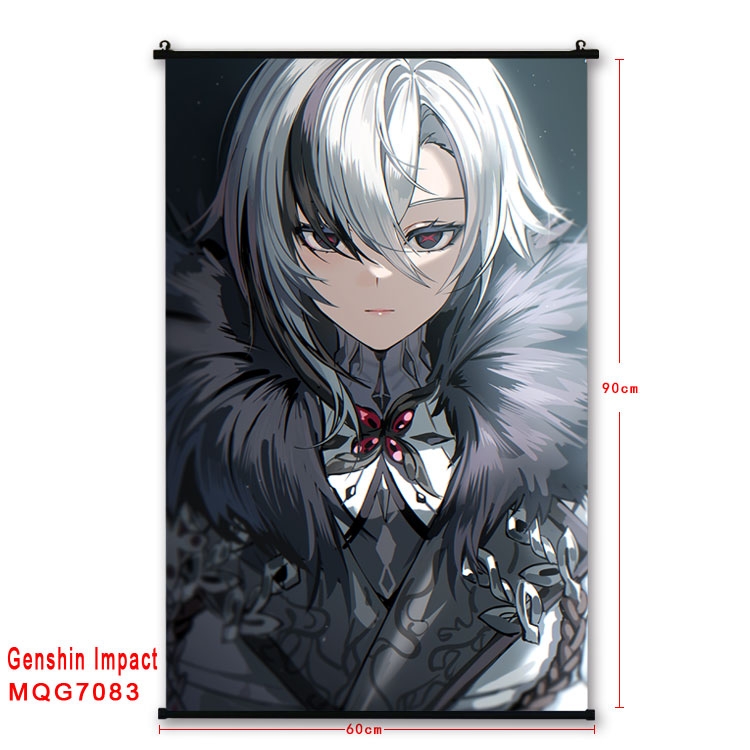 Genshin Impact Anime black Plastic rod Cloth painting Wall Scroll 60X90CM 