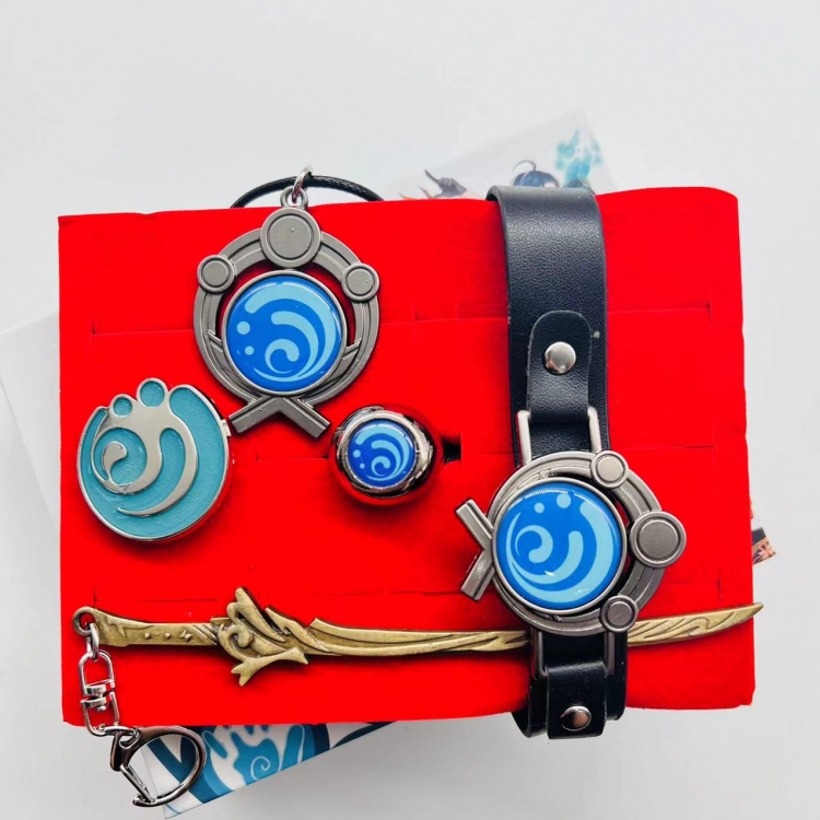 Genshin Impact Game ring leather bracelet necklace 5-piece box style E