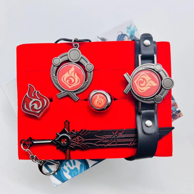 Genshin Impact Game ring leather bracelet necklace 5-piece box style B
