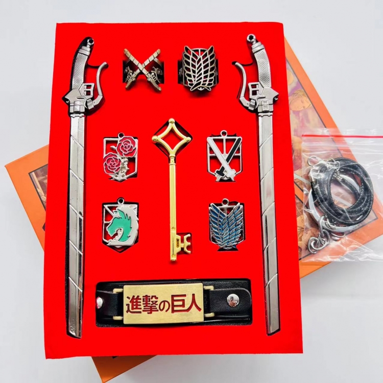 Shingeki no Kyojin Anime ring leather bracelet necklace 10 piece set