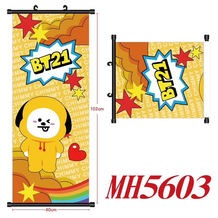 BTS black Plastic rod Cloth painting Wall Scroll 40X102CM  MH5603A