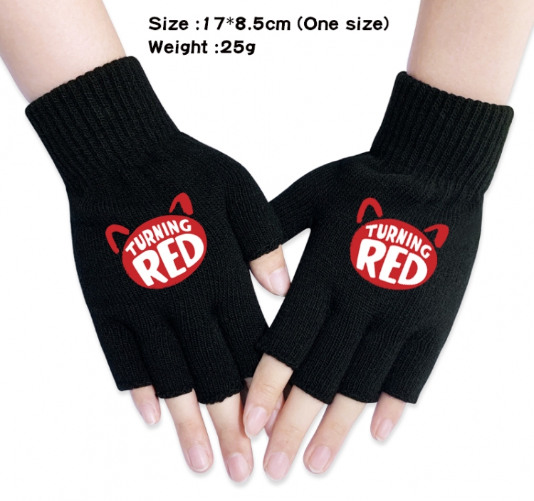 Turning Red Anime knitted half finger gloves 17x8.5cm