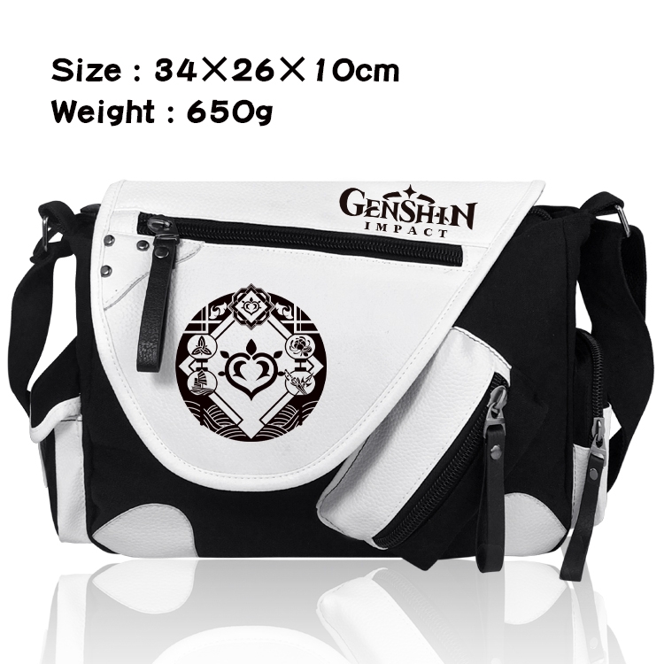 Genshin Impact Anime PU Colorblock Leather Shoulder Crossbody Bag 34x26x10cm