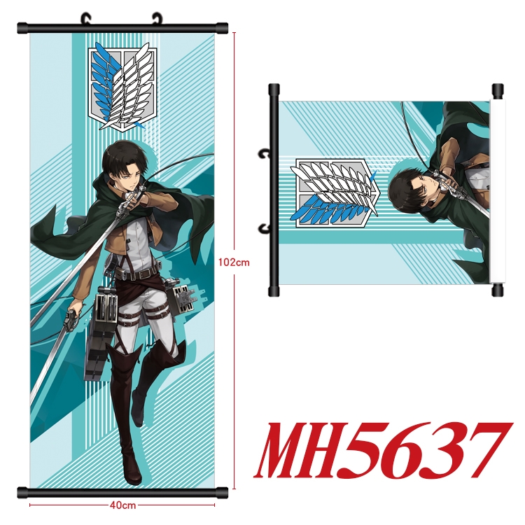 Shingeki no Kyojin Anime black Plastic rod Cloth painting Wall Scroll 40X102CM MH5637A