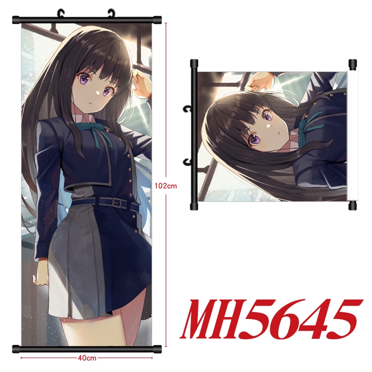 Lycoris Recoil  Anime black Plastic rod Cloth painting Wall Scroll 40X102CM MH5645A