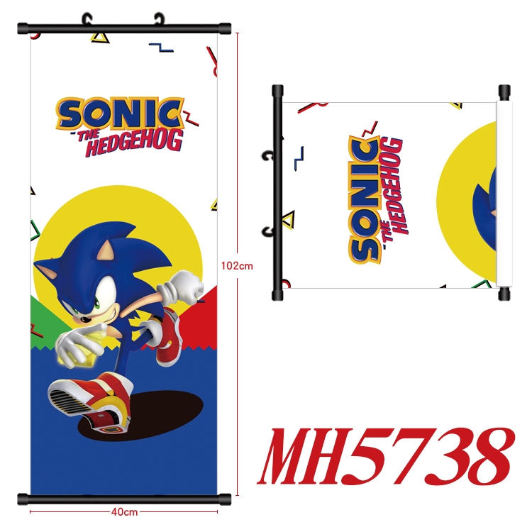 Sonic The Hedgehog Anime black Plastic rod Cloth painting Wall Scroll 40X102CM 