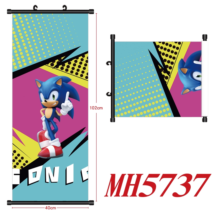 Sonic The Hedgehog Anime black Plastic rod Cloth painting Wall Scroll 40X102CM 