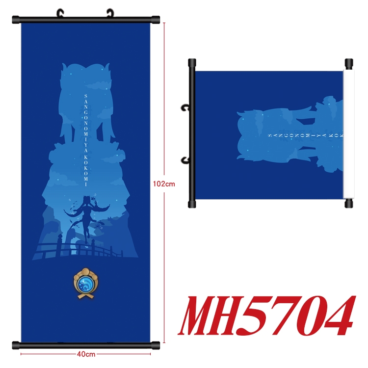 Genshin Impact Anime black Plastic rod Cloth painting Wall Scroll 40X102CM MH5704A