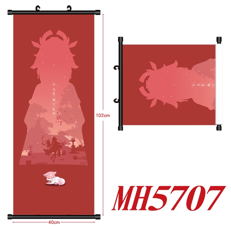 Genshin Impact Anime black Plastic rod Cloth painting Wall Scroll 40X102CM MH5707A